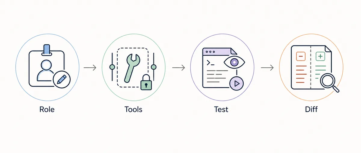 Step flow for defining, limiting, testing, and reviewing an OpenCode subagent