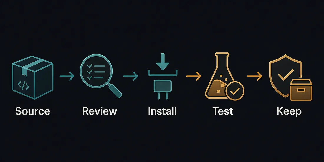 Safe OpenCode plugin setup flow from source review to keeping a tested plugin