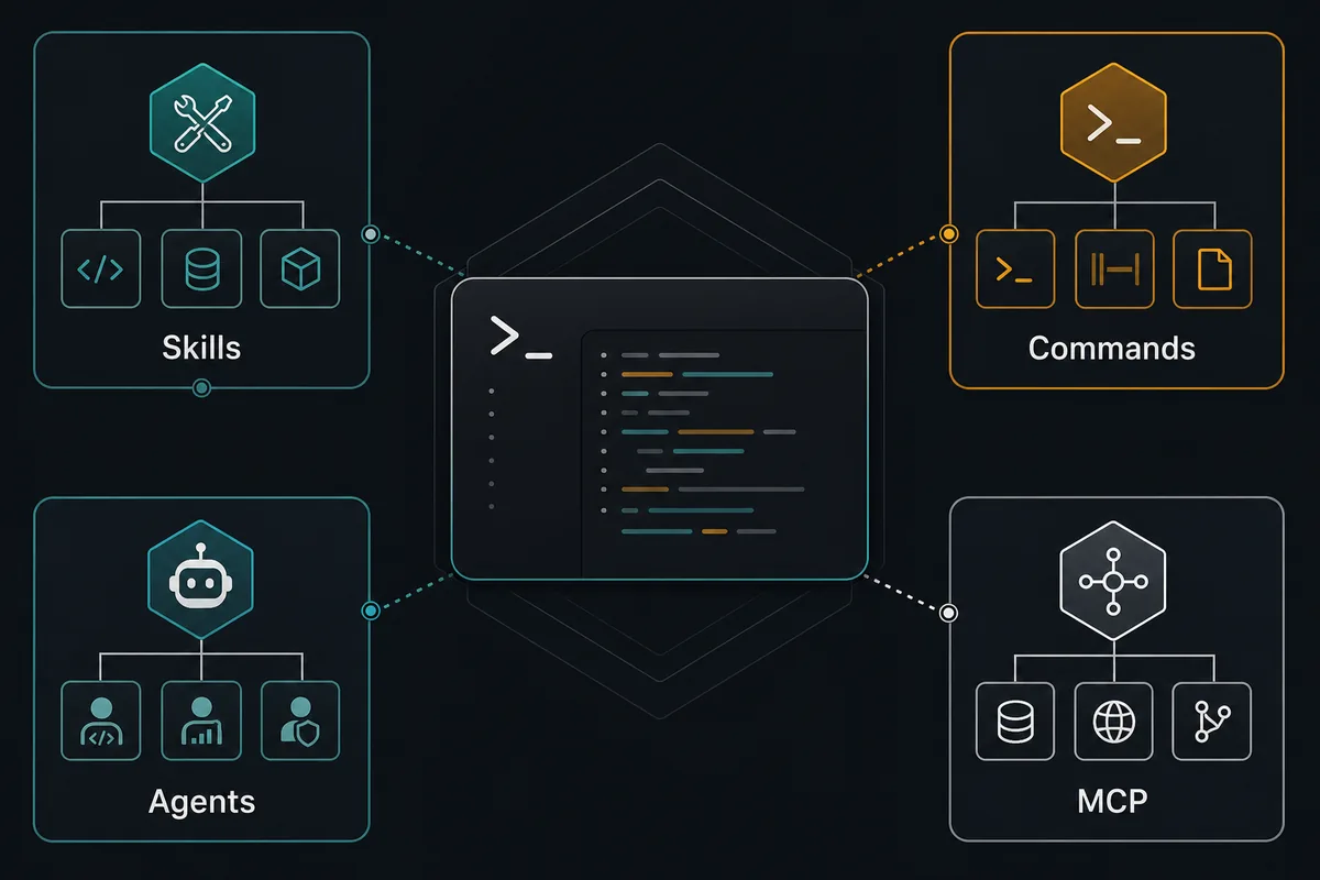 Comparison of OpenCode skills, commands, agents, and MCP responsibilities