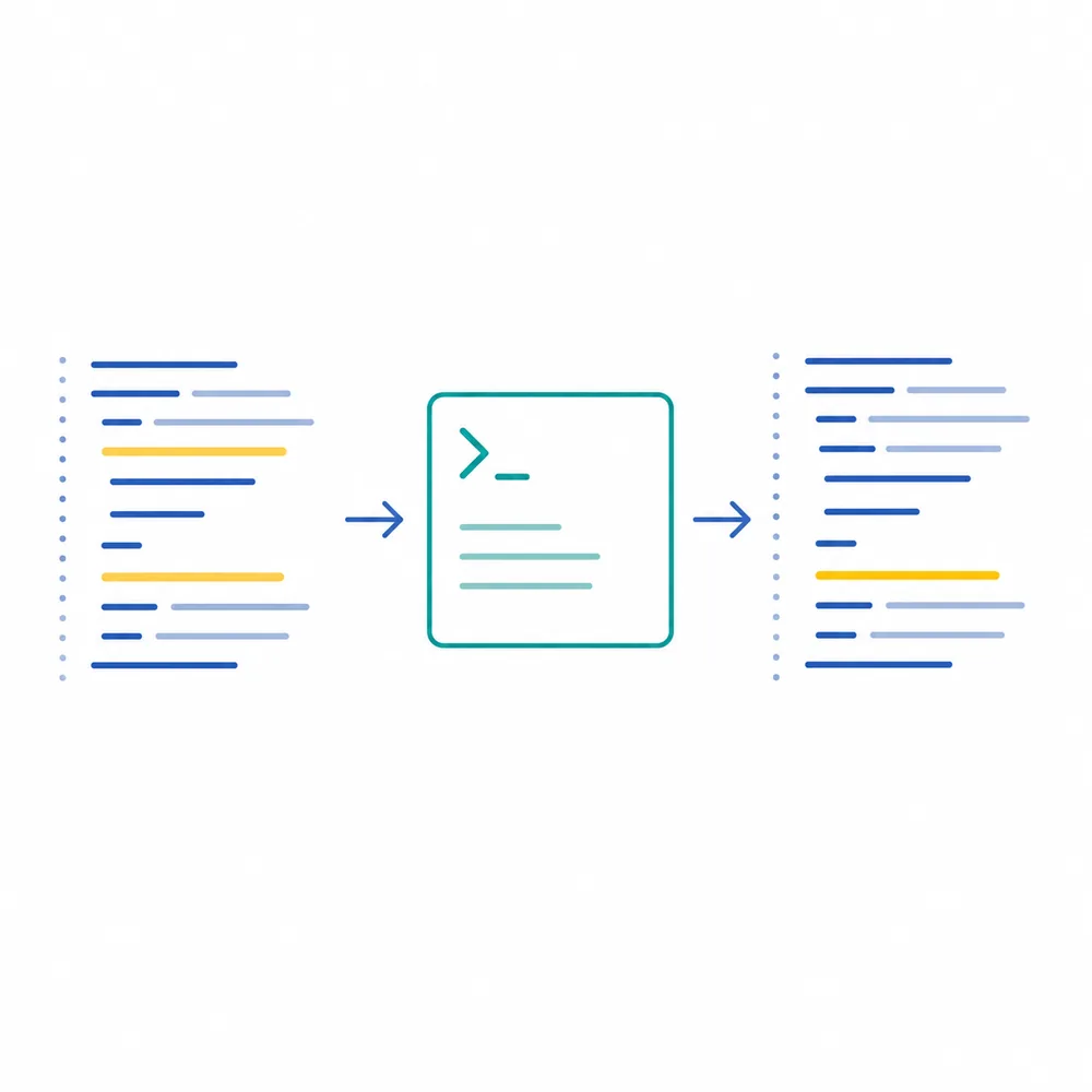 Selected source code flowing through an OpenCode terminal session and returning as a reviewable edit