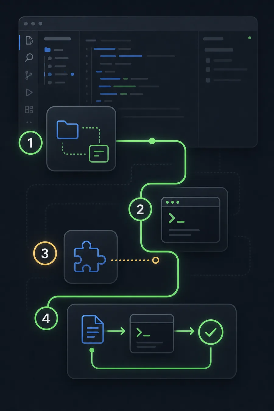 Four diagnostic checkpoints for the OpenCode executable, terminal, extension, and repaired VS Code workflow